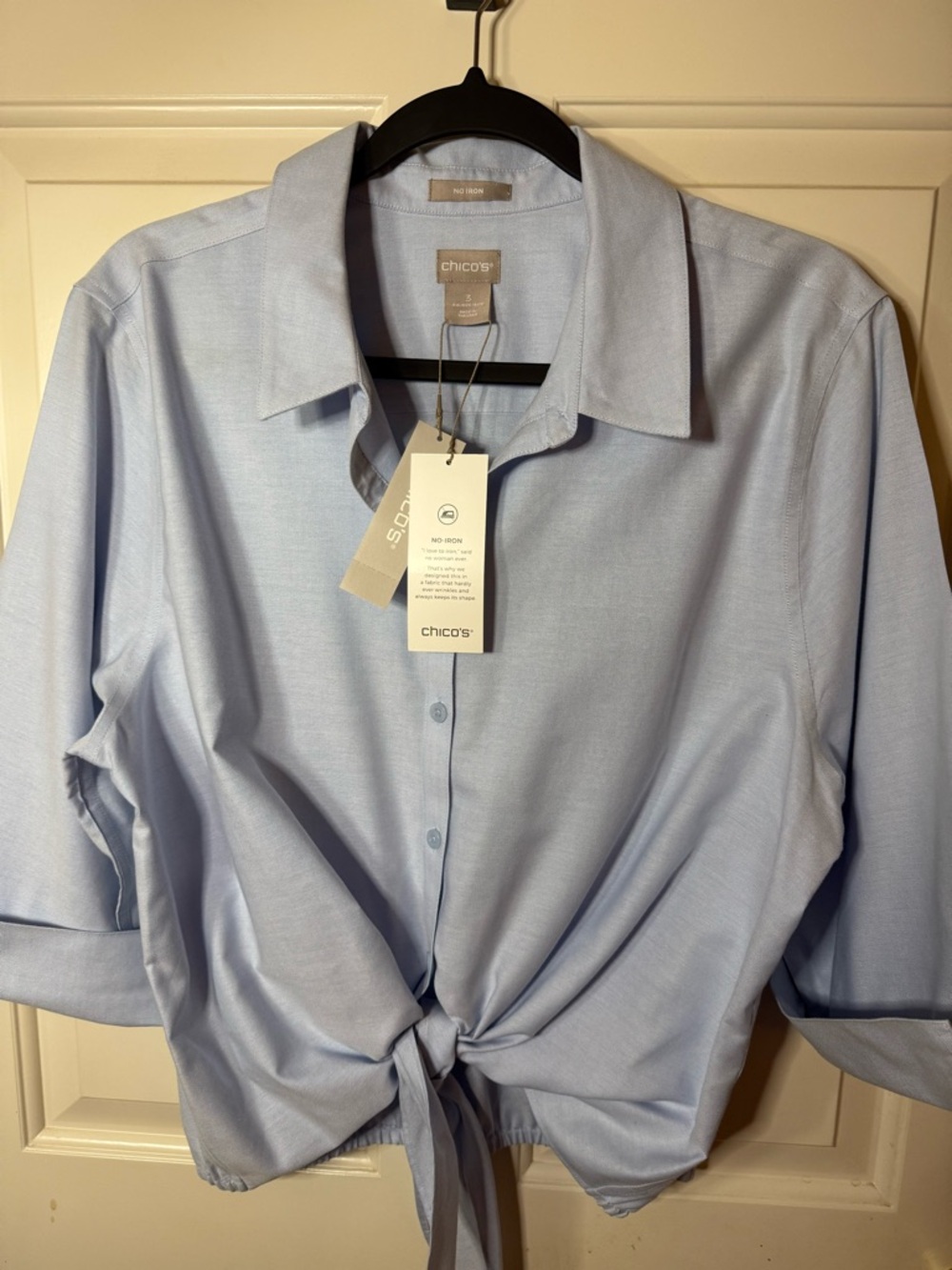 Chico's Light Blue Tie-Front Button Down No Iron Shirt **NWT**